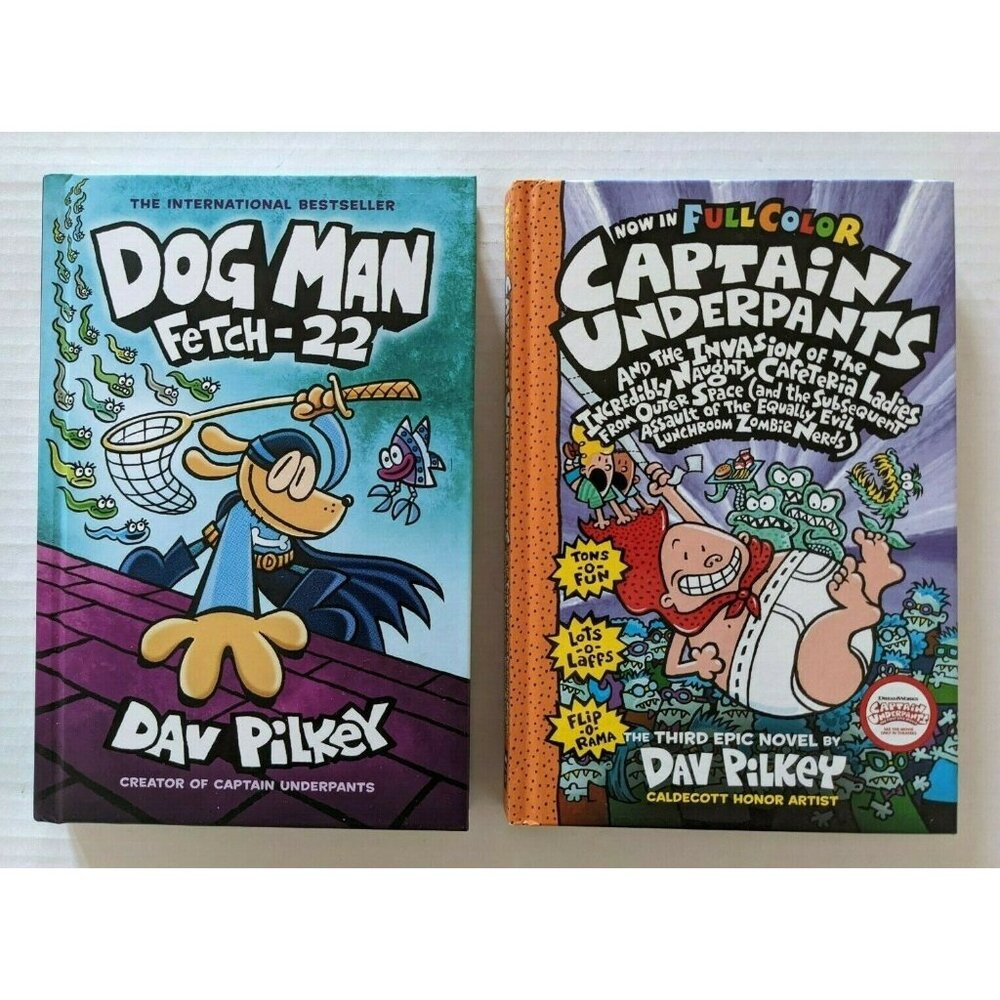 Lot Of 2 Dav Pilkey Books Dog Man Capitan Underpants Hardcover Scholastic
